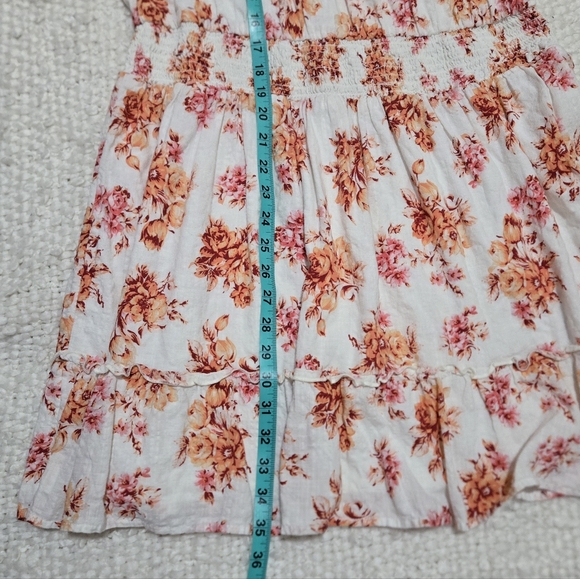 LOFT Floral Smocked Waist Tiered Dress Size Large White Orange Ruffle Cap Sleeve - Picture 14 of 14